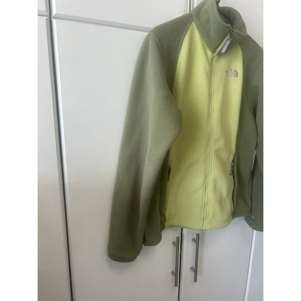The North Face‎ Full Zip Fleece Jacket Green Two Tone Mock Neck Mens Medium